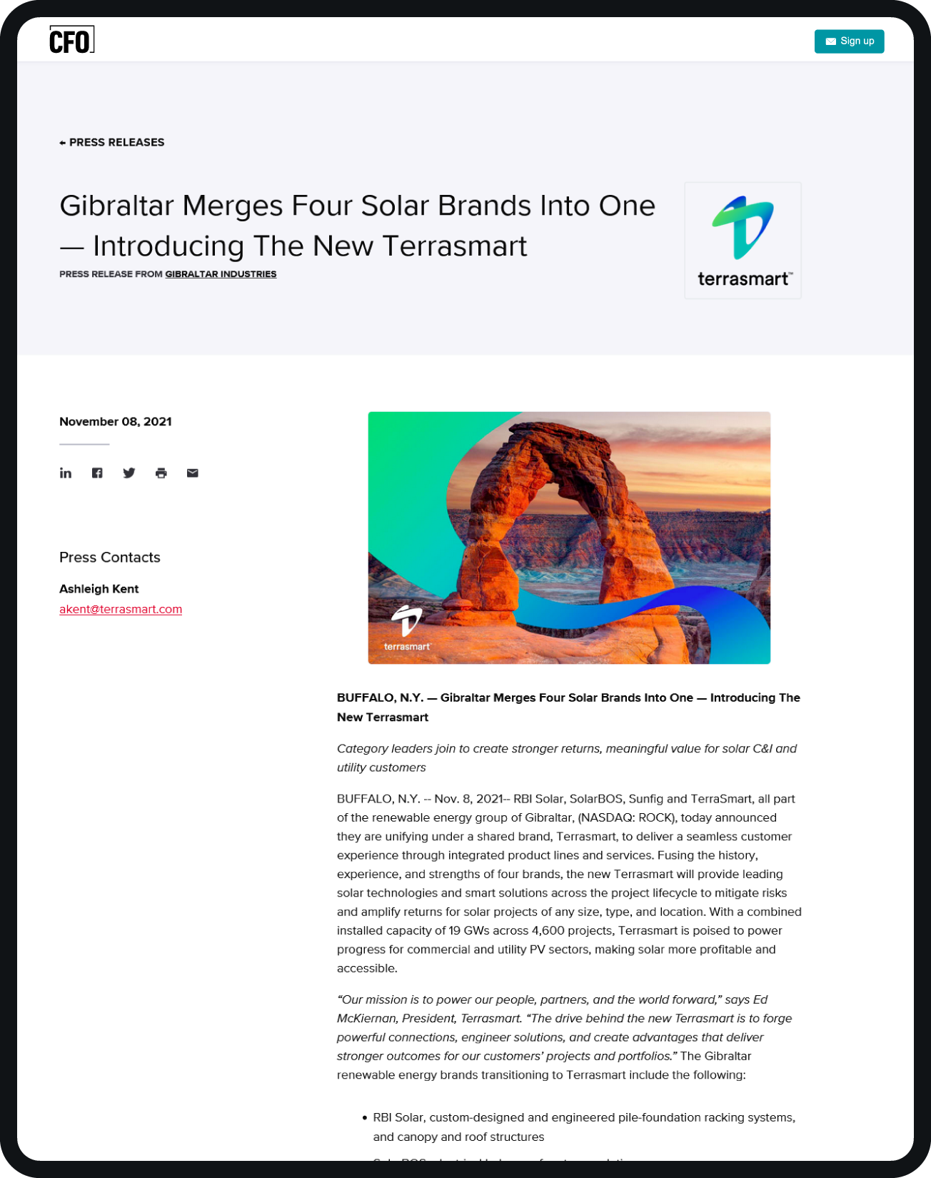 A press release posted on an Industry Dive publication.